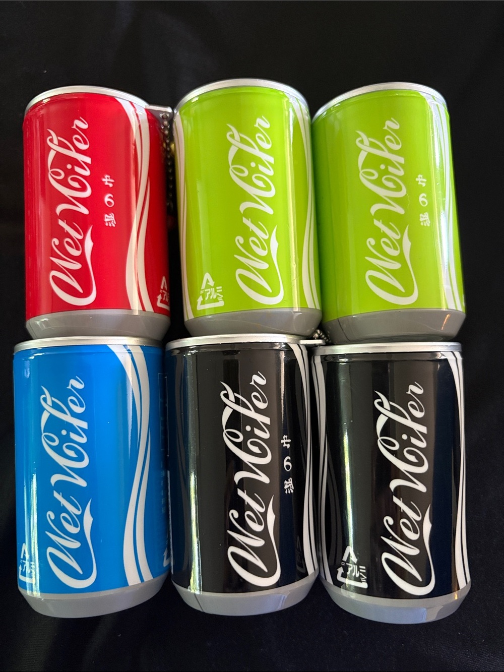 Wet Wips In Can Bag Charm Set Of 6- Red, Lime, Blue, Black